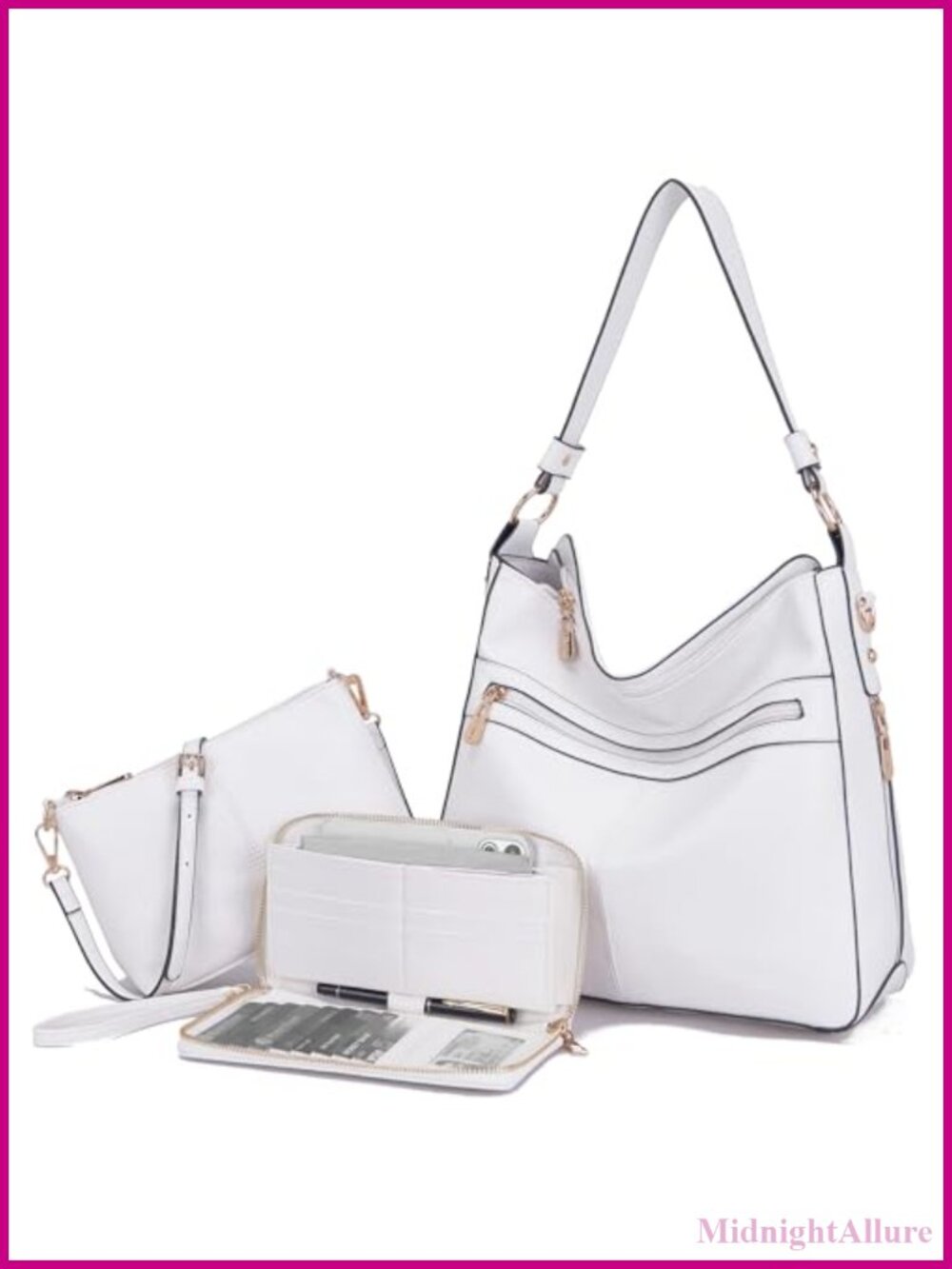Vegan Leather Hobo Crossbody Tote Purse Shoulder Handbag Wallet Set